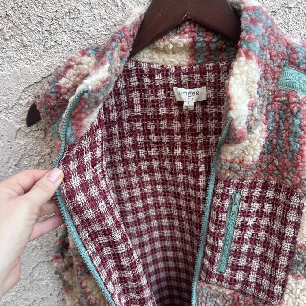 Umgee Plaid Sherpa Fleece Zip Vest Womens Large - Picture 4 of 5